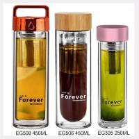 High Quality Double Wall Glass Water Bottle With Bamboo Lid Fruit Infusion Bpa Free