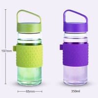 Leak proof BPA Free Portable Drinking Water Bottle Reusable Borosilicate Glass Water Bottle with Silicone Sleeve