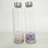 Natural Crystals  Glass Water Bottle Gem Stones Infused Glass Drinking Bottle with Protective Neoprene Sleeve